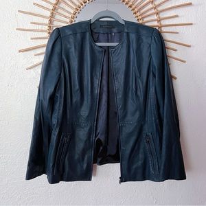 Elie Tahari Genuine Deep Blue Leather Jacket
